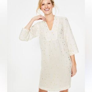 Boden Women Evangeline 100% linen polka dot metallic tunic short sleeve dress 10